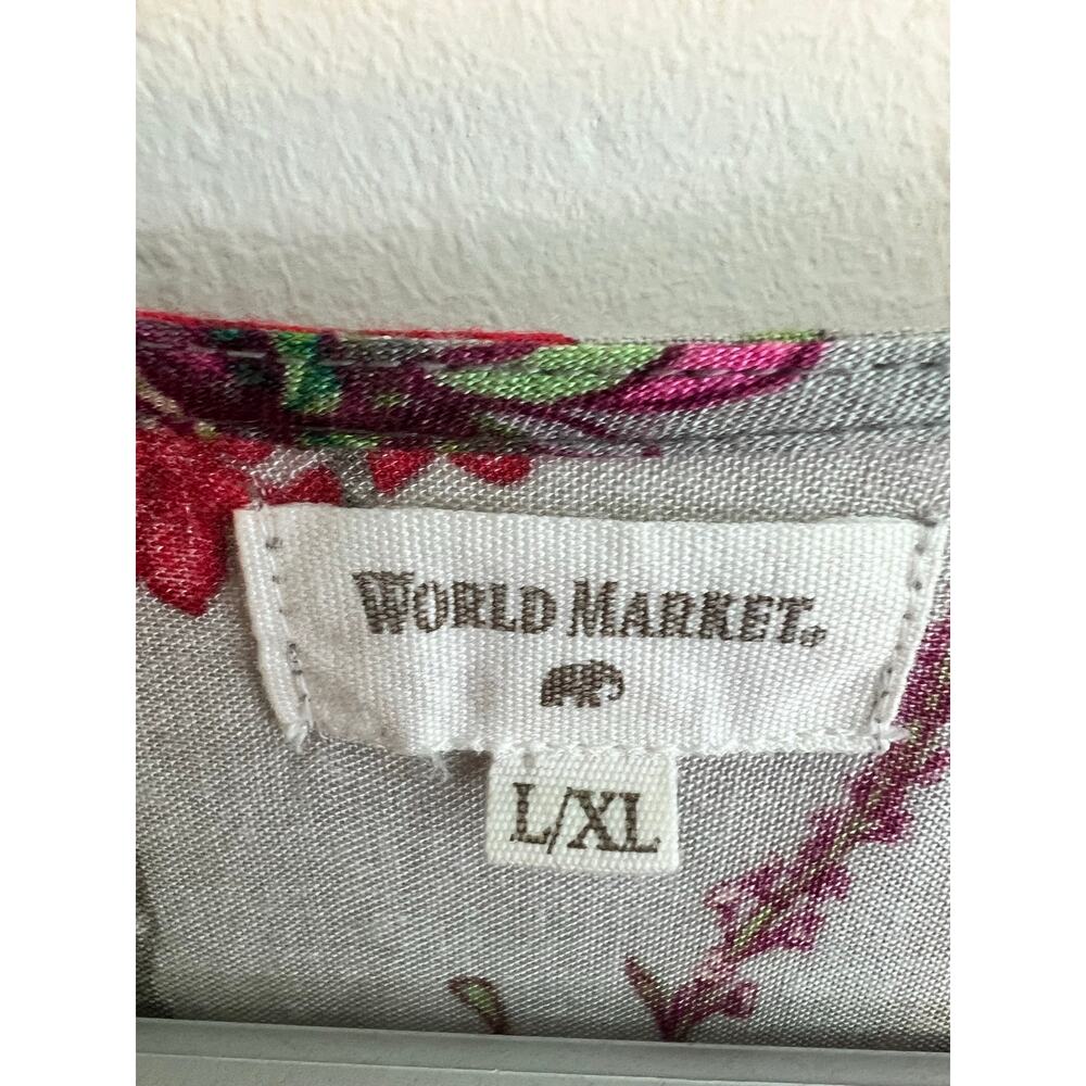 World Market Cost Plus Gray Floral Ruffle Sleeve Maxi House Dress Size: L/XL - Picture 6 of 6